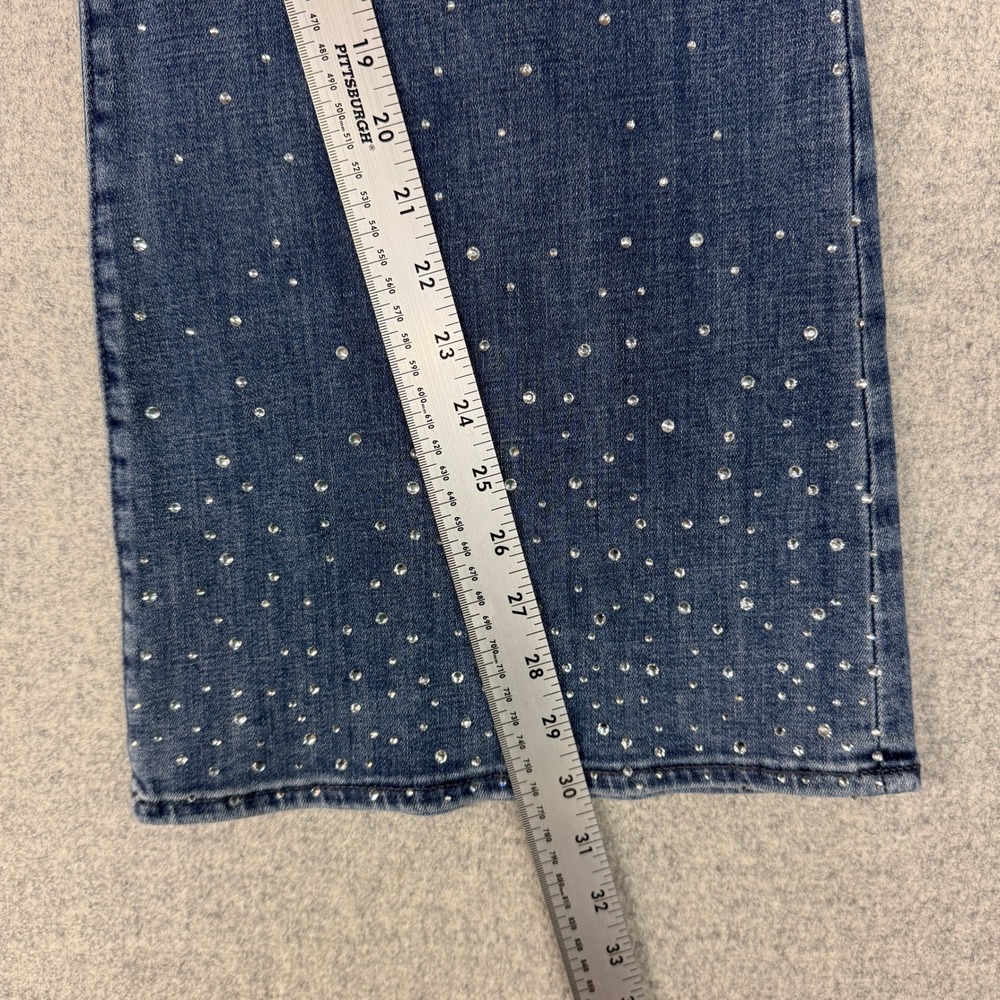 Chico's So Slimming Girlfriend Flare Jeans Size 14R 2.5 Blue Rhinestone Denim - Picture 7 of 11